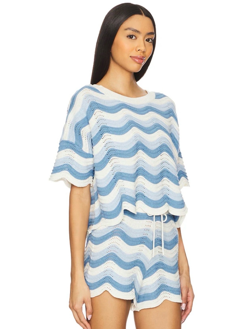 l*space Make Waves Crochet Knit Cover-Up Set in Ocean - size xl